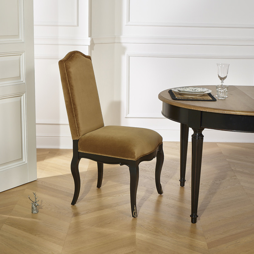CONSTANCE - Sillas estilo Voltaire clásico en terciopelo y madera maciza, lote de 2