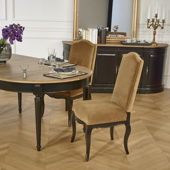 CONSTANCE - Lot de 2 Chaises Voltaire style classique en velours et bois massif