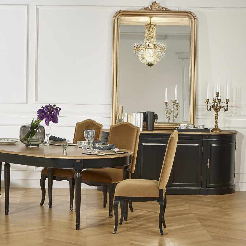 FLORENCE - Ausziehbarer Esstisch im Shabby-Chic-Stil aus schwarzer Eiche, 4/10 Gedecke