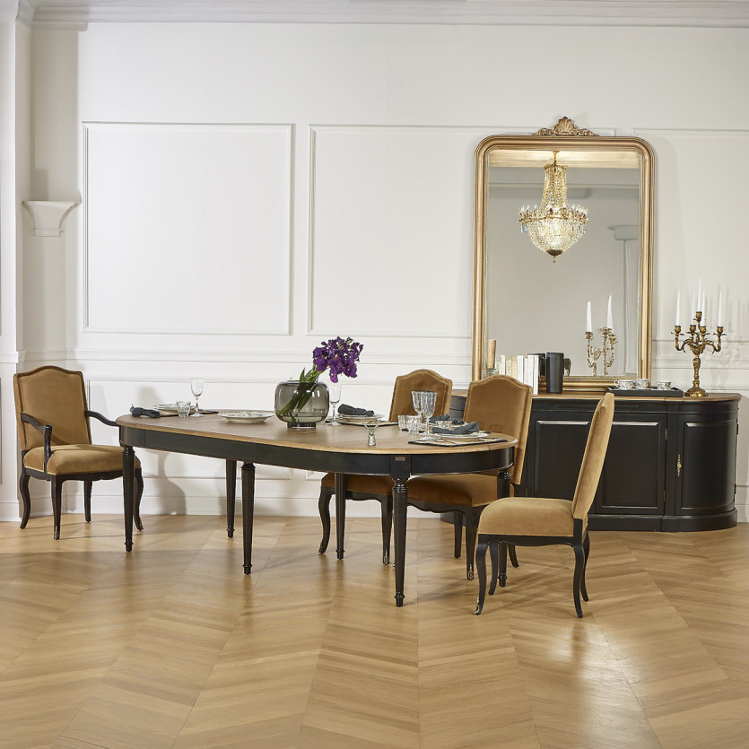 FLORENCE - Ausziehbarer Esstisch im Shabby-Chic-Stil aus schwarzer Eiche, 4/10 Gedecke