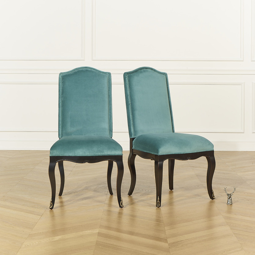 CONSTANCE - Sedie stile Voltaire classico in velluto e legno massello, set di 2