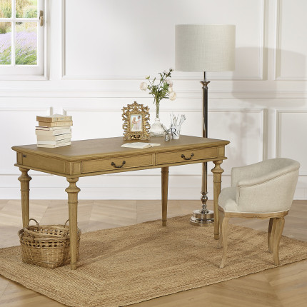 YVAN - Scrivania stile shabby chic in rovere massello, 2 cassetti