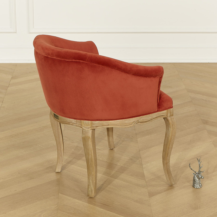 GRETA - Fauteuil bureau style classique en velours et bois massif