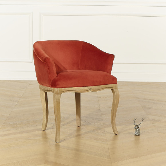 Sillón de oficina GRETA - Estilo clásico en terciopelo ladrillo y madera maciza