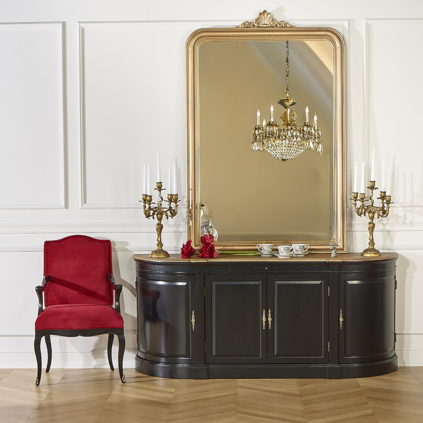 CONSTANCE - Fauteuil Voltaire style classique en velours et bois massif