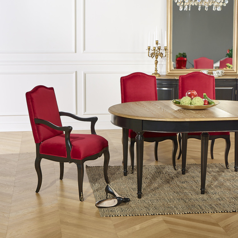 CONSTANCE - Fauteuil Voltaire style classique en velours et bois massif