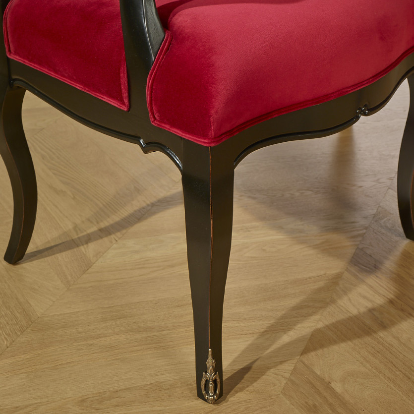CONSTANCE - Fauteuil Voltaire style classique en velours et bois massif