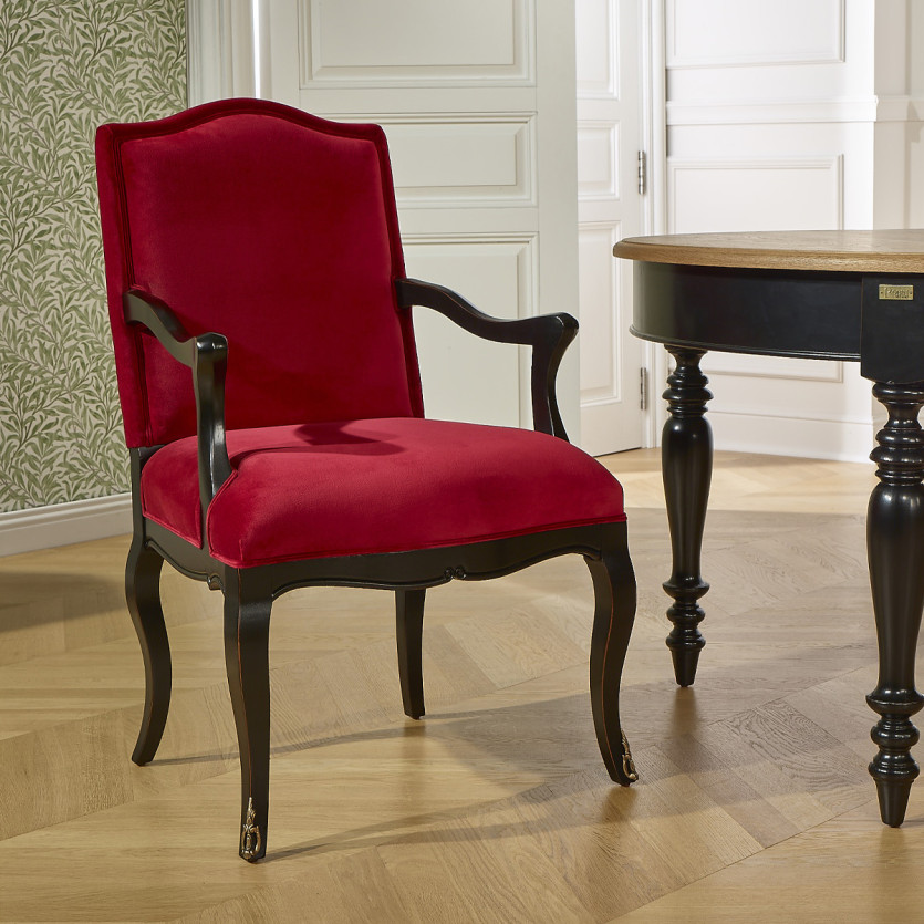 CONSTANCE - Fauteuil Voltaire style classique en velours et bois massif