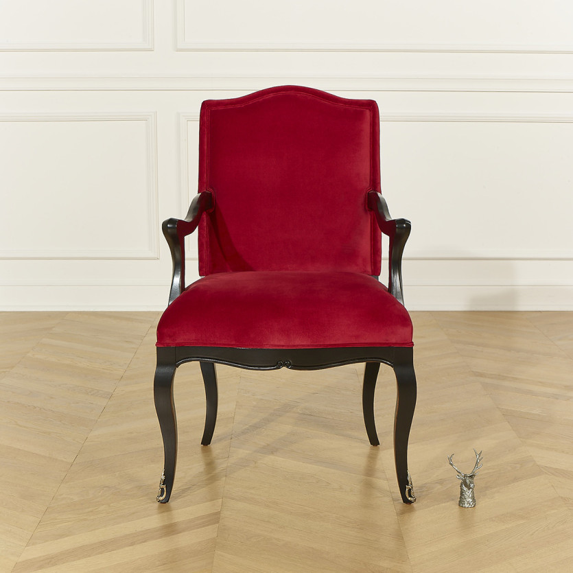 CONSTANCE - Fauteuil Voltaire style classique en velours et bois massif