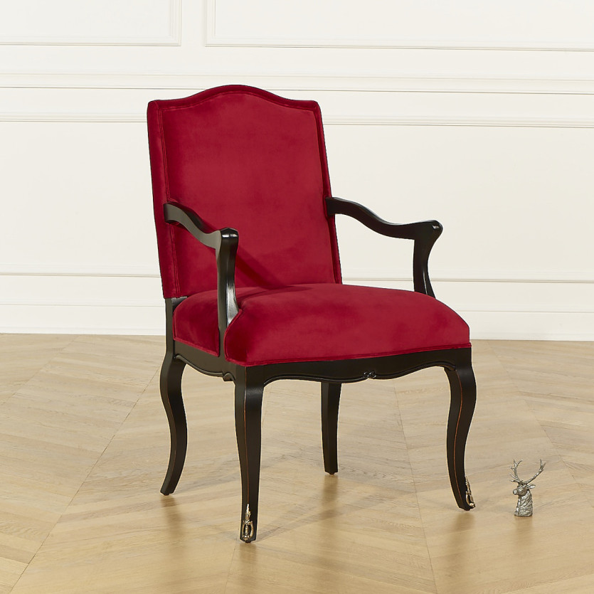 CONSTANCE - Fauteuil Voltaire style classique en velours et bois massif