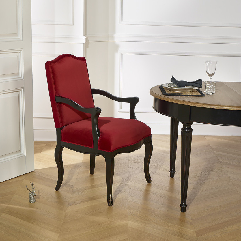 CONSTANCE - Fauteuil Voltaire style classique en velours et bois massif