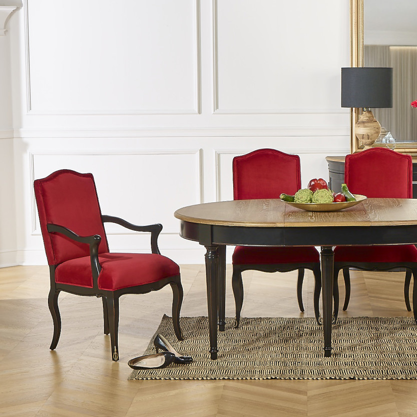 CONSTANCE - Fauteuil Voltaire style classique en velours et bois massif