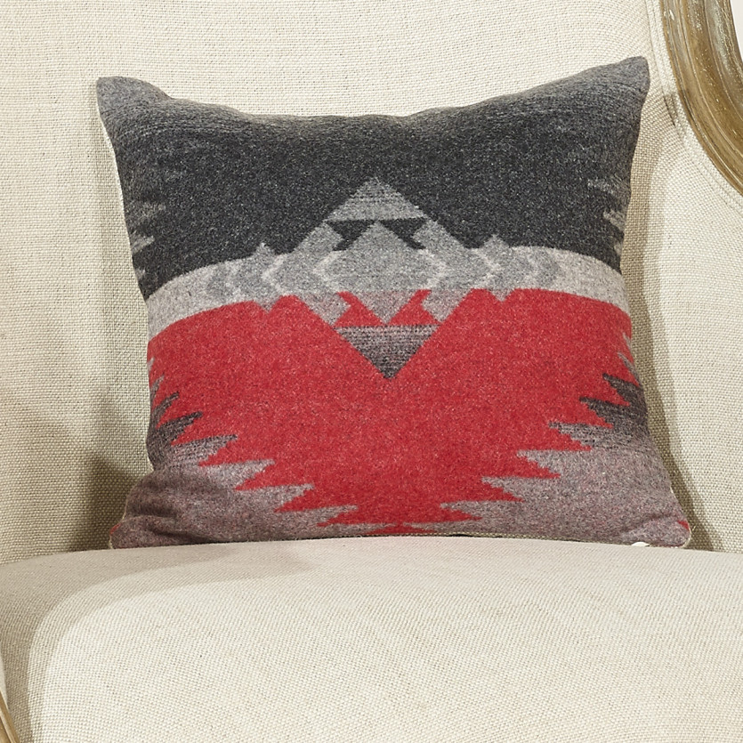 Bergère Armchair VICTOR NAVAJO - Chalet style in printed wool, natural linen, and solid wood, 1 seat