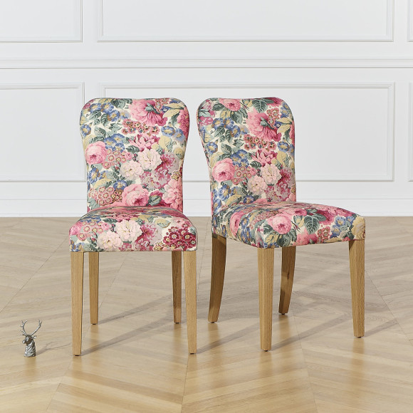 Conjunto de 2 cadeiras HUNTER ROSE - Madeira maciça e tecido floral - H 92 cm