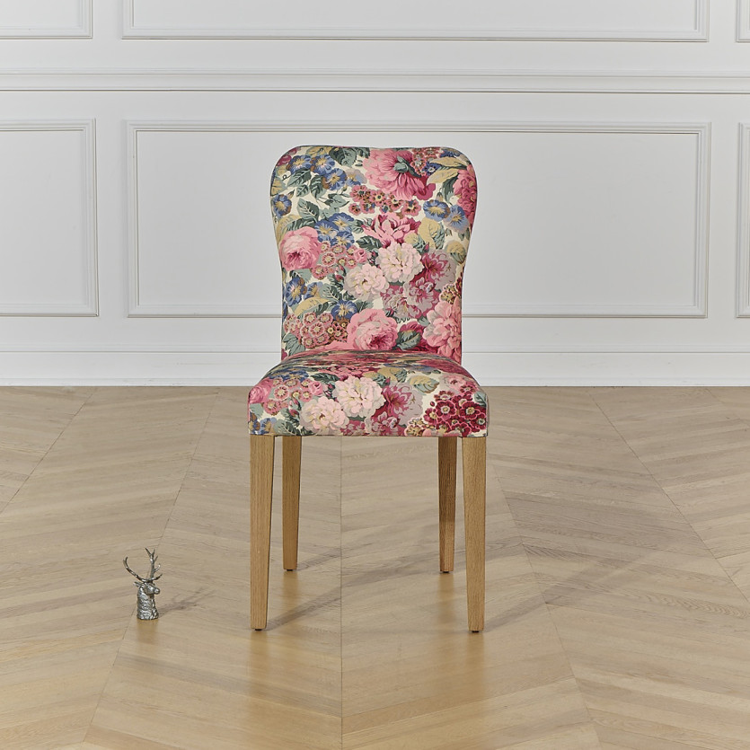 Set von 2 HUNTER ROSE Stühlen - Massivholz und geblümter Stoff - H 92 cm