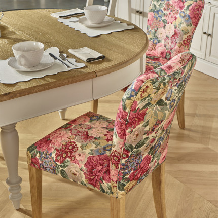 Juego de 2 sillas HUNTER ROSE - Madera maciza y tela floral - Altura 92 cm