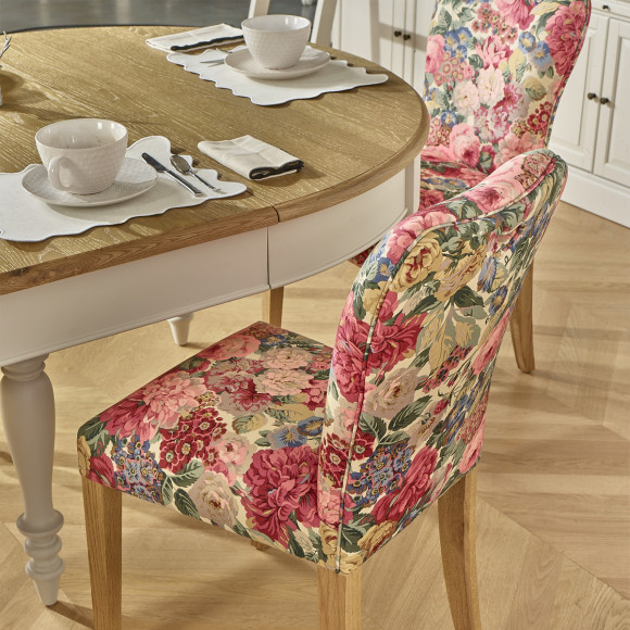 Set van 2 HUNTER ROSE stoelen - Massief hout en bloemenstof - H 92 cm