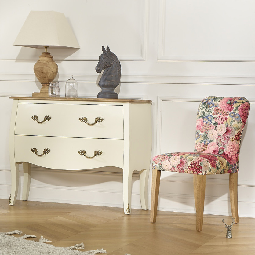 Set von 2 HUNTER ROSE Stühlen - Massivholz und geblümter Stoff - H 92 cm