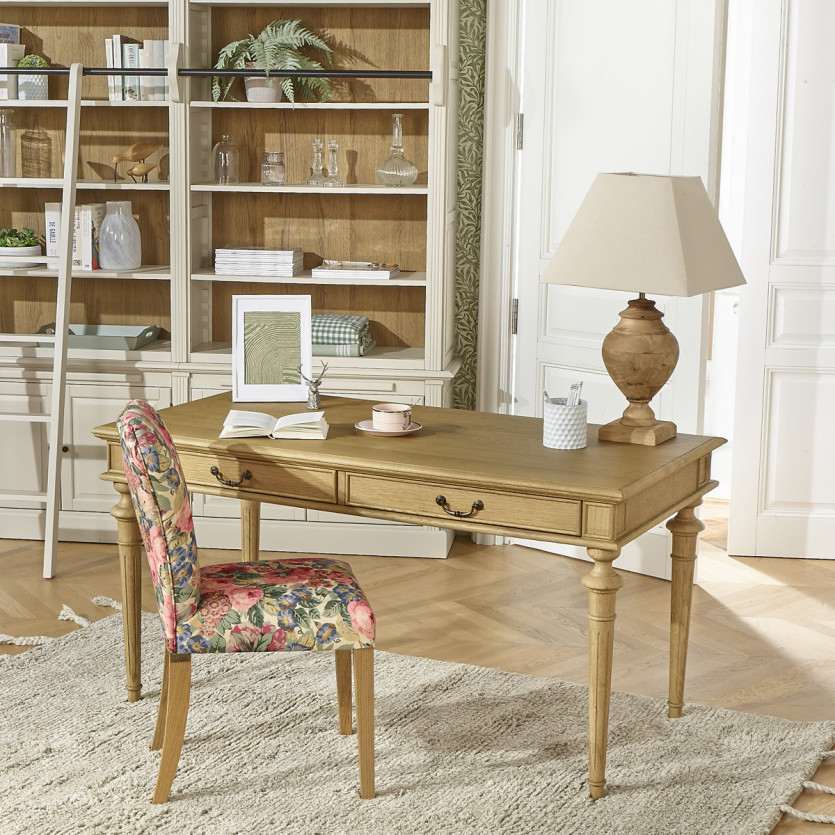 Juego de 2 sillas HUNTER ROSE - Madera maciza y tela floral - Altura 92 cm