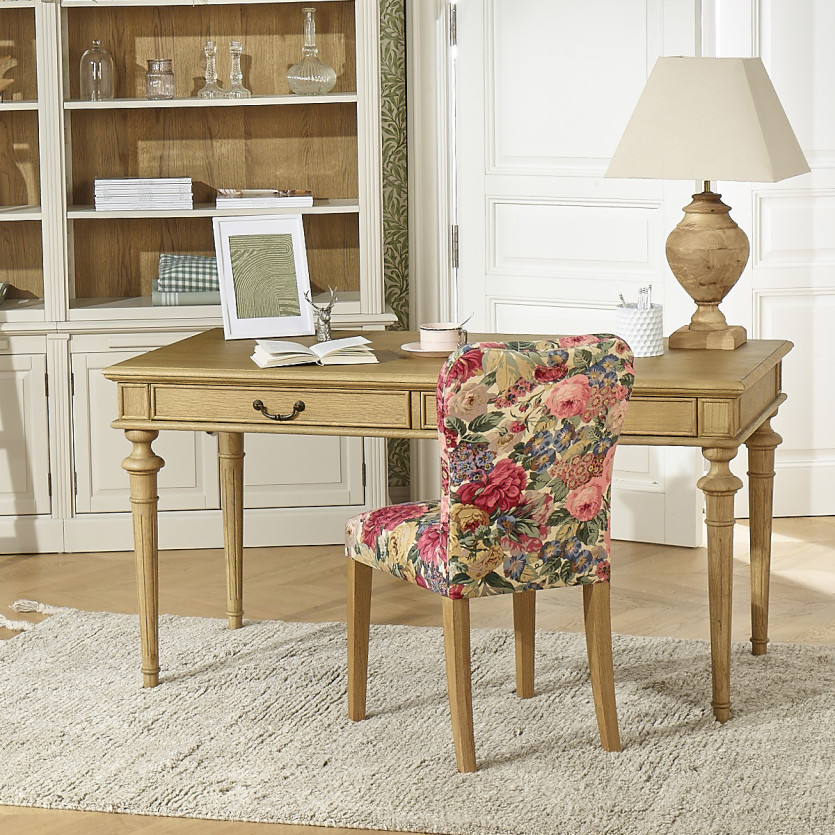 Set von 2 HUNTER ROSE Stühlen - Massivholz und geblümter Stoff - H 92 cm