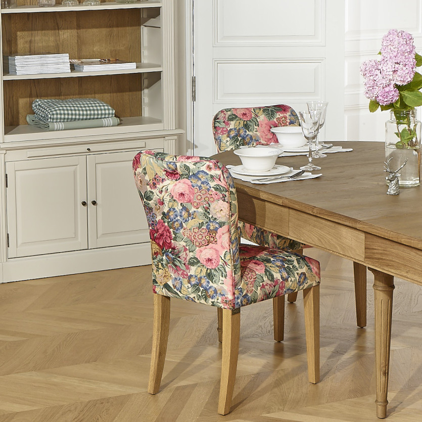 HUNTER ROSE - Lot de 2 chaises en bois massif et tissu fleuri bucolique
