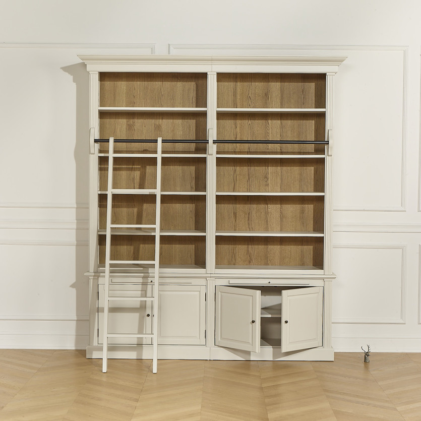 FRANCOIS - Romantic style living room library with sliding ladder, 4 doors, and 8 shelves