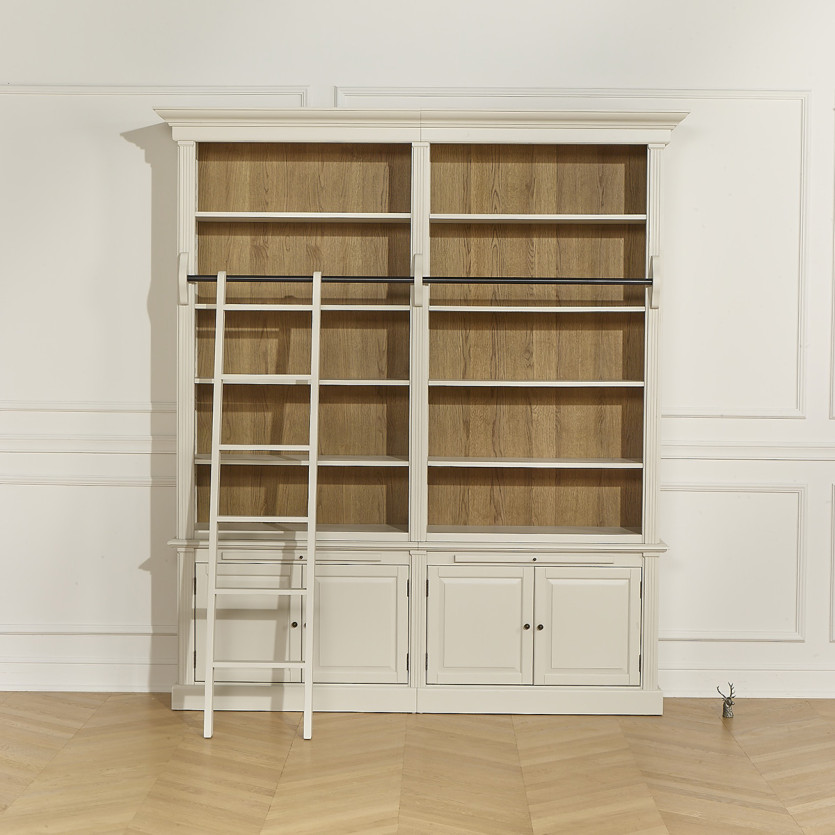 FRANCOIS - Romantic style living room library with sliding ladder, 4 doors, and 8 shelves