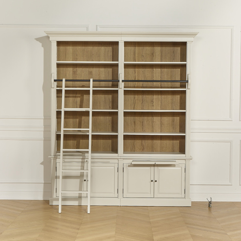 FRANCOIS - Romantic style living room library with sliding ladder, 4 doors, and 8 shelves