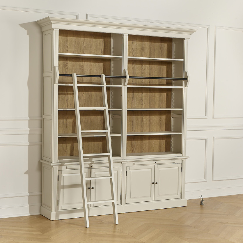 FRANCOIS - Romantic style living room library with sliding ladder, 4 doors, and 8 shelves