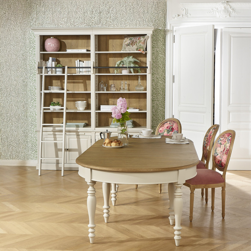 FRANCOIS - Romantic style living room library with sliding ladder, 4 doors, and 8 shelves