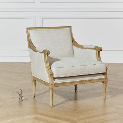 VILLANDRY Bergère-Sessel - Shabby-Chic-Stil aus Premium-Leinen und Massivholz, 1-Sitzer