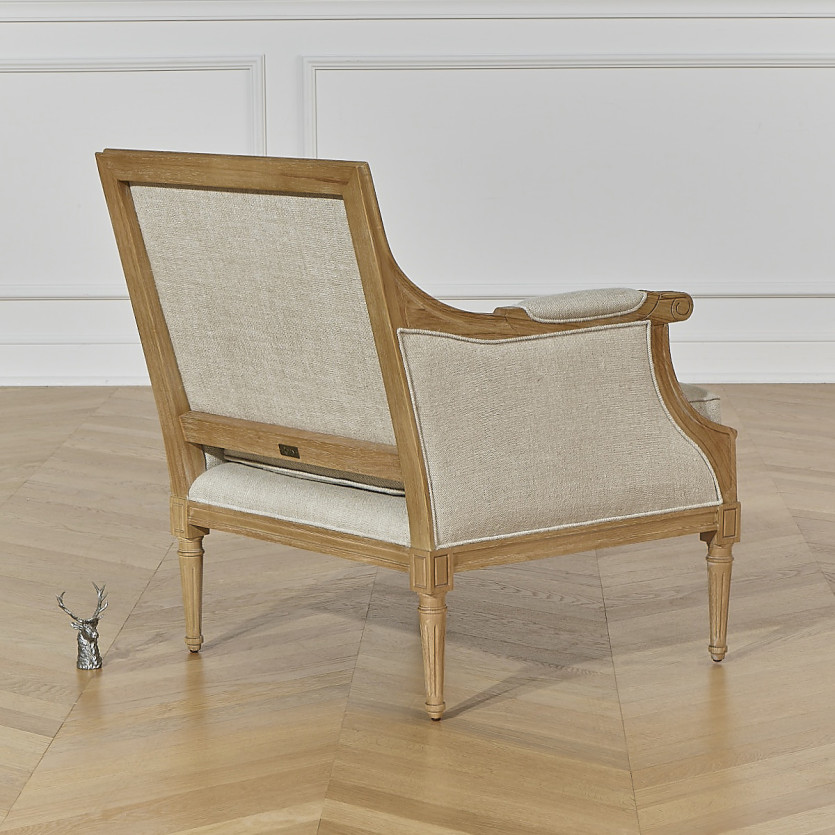 VILLANDRY - Shabby chic style bergère armchair in premium linen and solid wood, 1 seater