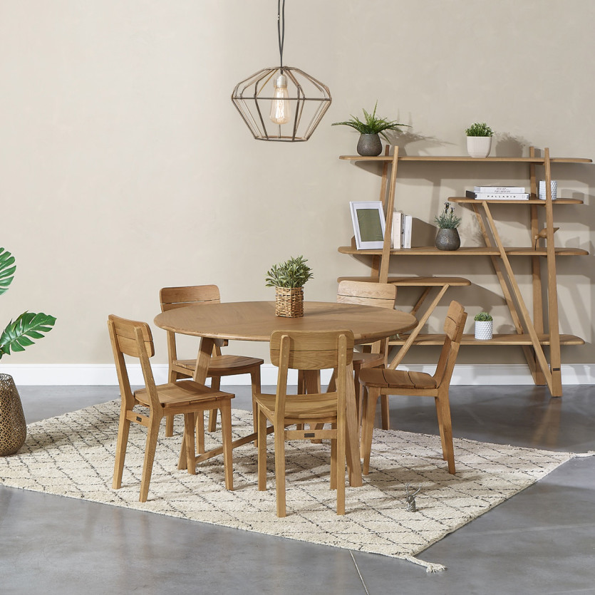 LUCETTE - Tavolo da pranzo rotondo in stile contemporaneo, rovere massiccio, 4/6 posti