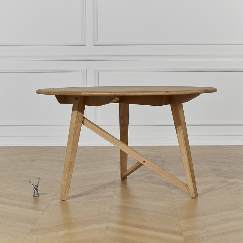 LUCETTE - Tavolo da pranzo rotondo in stile contemporaneo, rovere massiccio, 4/6 posti