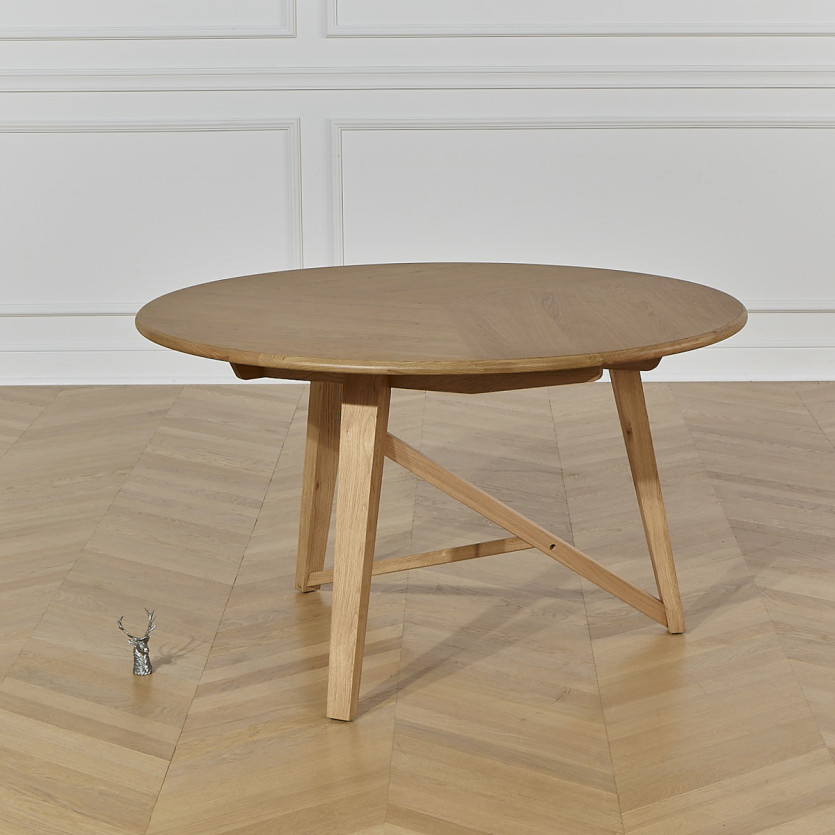 LUCETTE - Tavolo da pranzo rotondo in stile contemporaneo, rovere massiccio, 4/6 posti