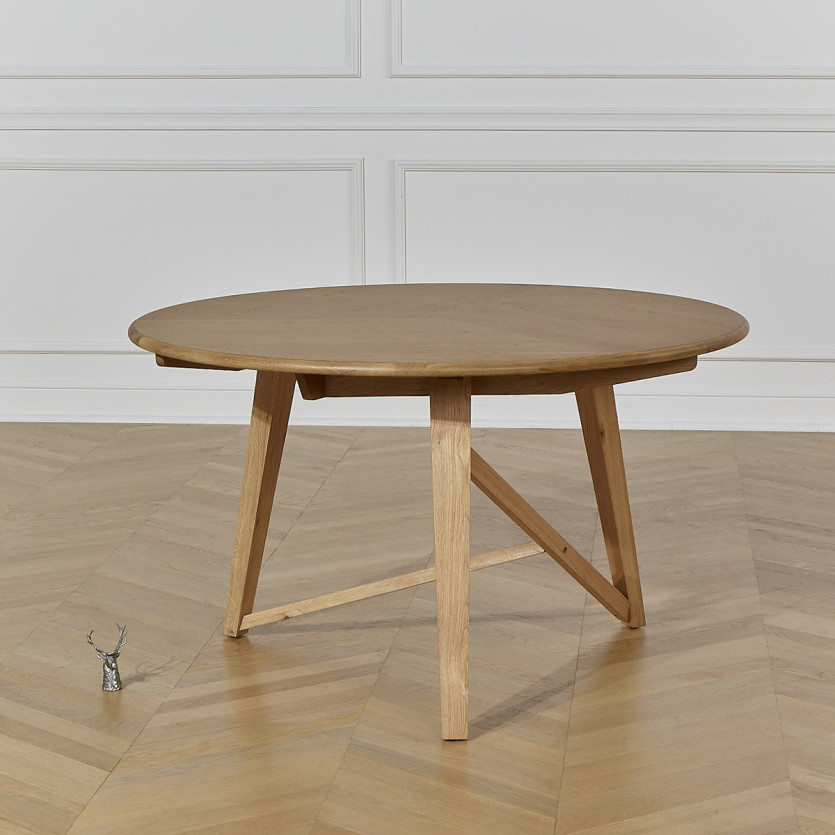 LUCETTE - Tavolo da pranzo rotondo in stile contemporaneo, rovere massiccio, 4/6 posti