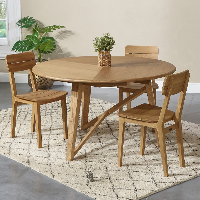 LUCETTE - Tavolo da pranzo rotondo in stile contemporaneo, rovere massiccio, 4/6 posti