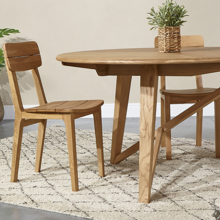 LUCETTE - Tavolo da pranzo rotondo in stile contemporaneo, rovere massiccio, 4/6 posti