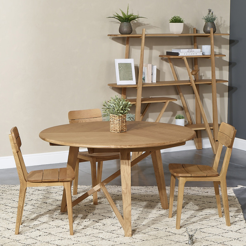 Mesa de comedor redonda RACHEL - Estilo contemporáneo, roble, 6 cubiertos