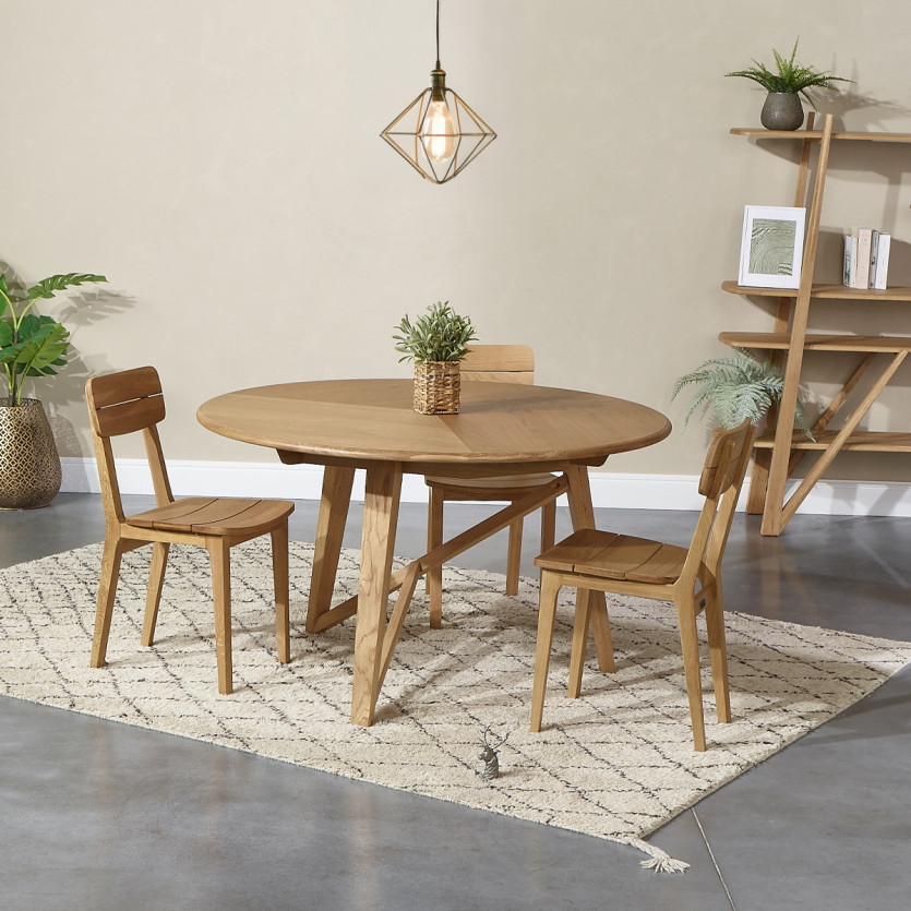 LUCETTE - Tavolo da pranzo rotondo in stile contemporaneo, rovere massiccio, 4/6 posti