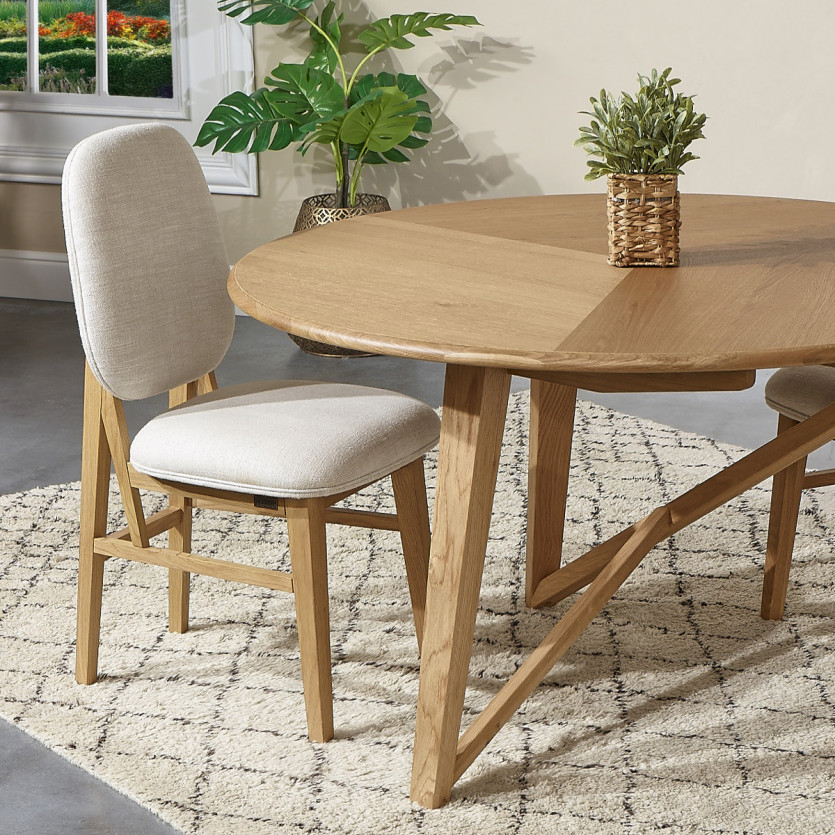 LUCETTE - Tavolo da pranzo rotondo in stile contemporaneo, rovere massiccio, 4/6 posti
