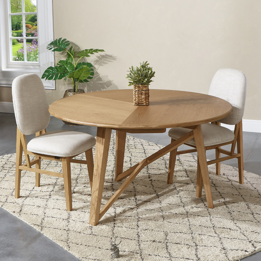 Mesa de comedor redonda RACHEL - Estilo contemporáneo, roble, 6 cubiertos