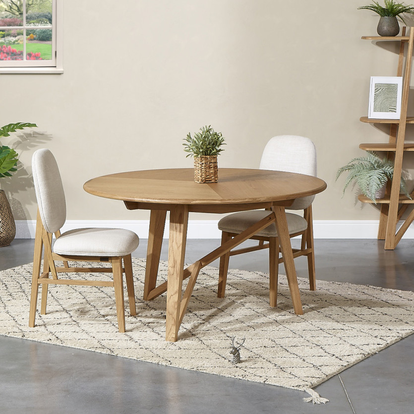 LUCETTE - Tavolo da pranzo rotondo in stile contemporaneo, rovere massiccio, 4/6 posti