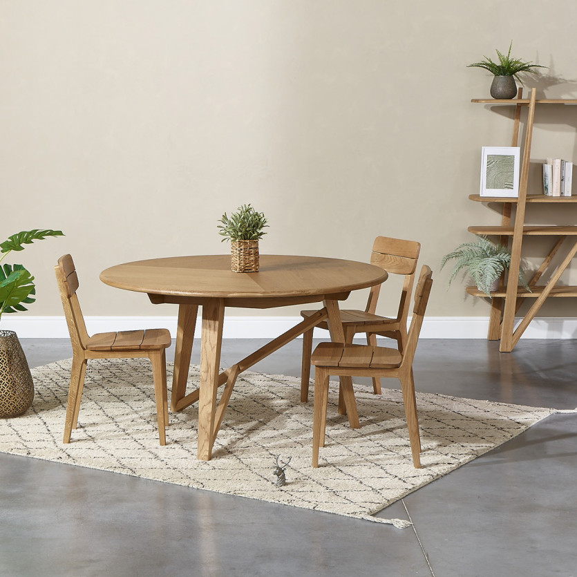 LUCETTE - Tavolo da pranzo rotondo in stile contemporaneo, rovere massiccio, 4/6 posti