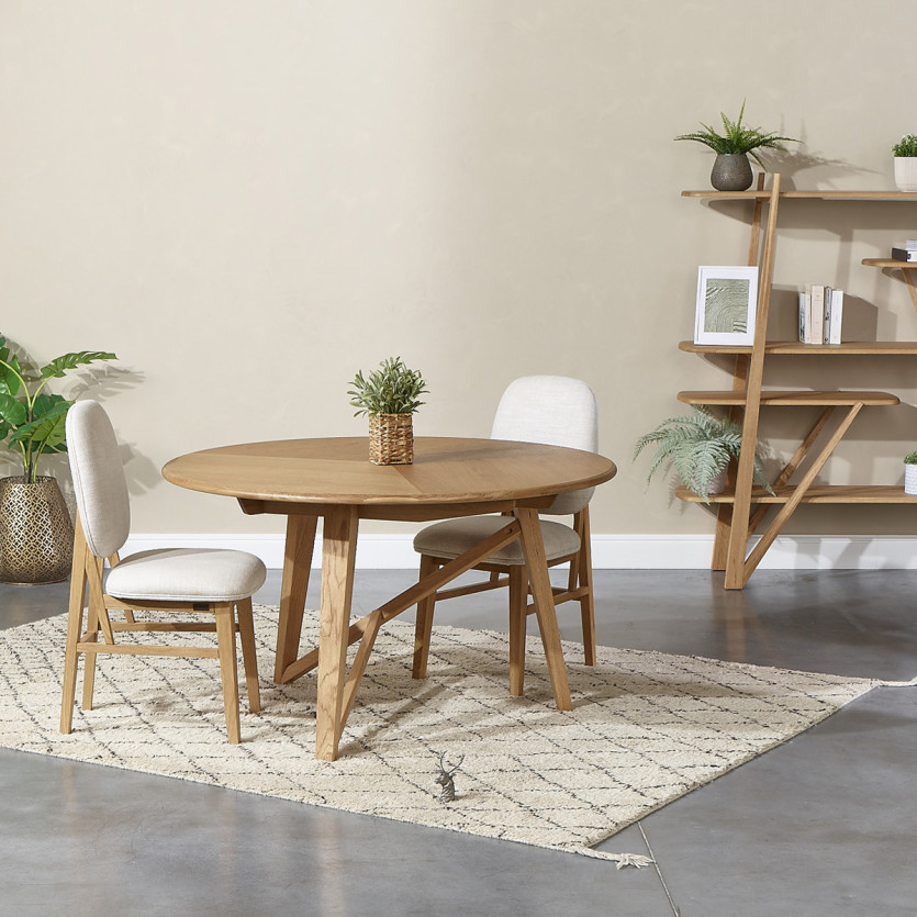 LUCETTE - Tavolo da pranzo rotondo in stile contemporaneo, rovere massiccio, 4/6 posti
