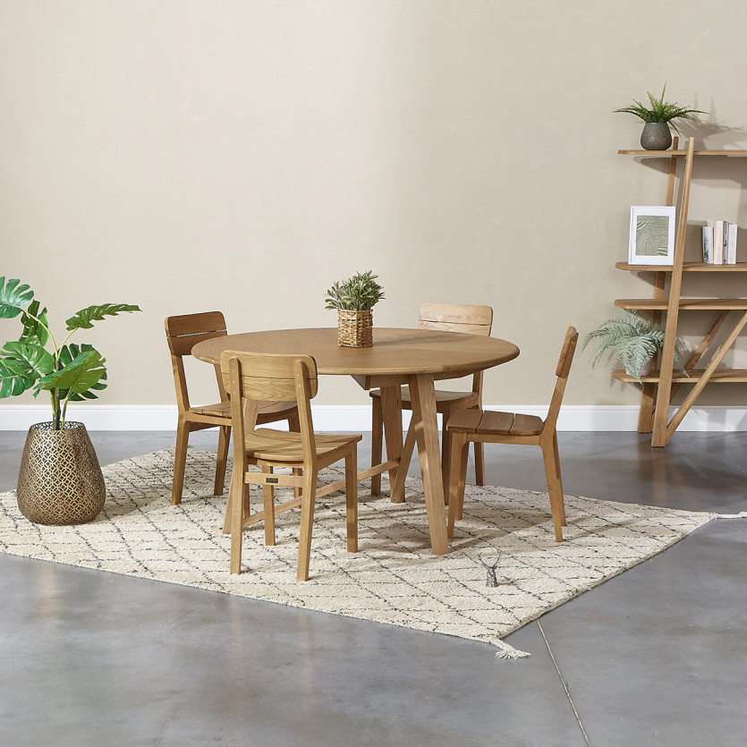 LUCETTE - Tavolo da pranzo rotondo in stile contemporaneo, rovere massiccio, 4/6 posti