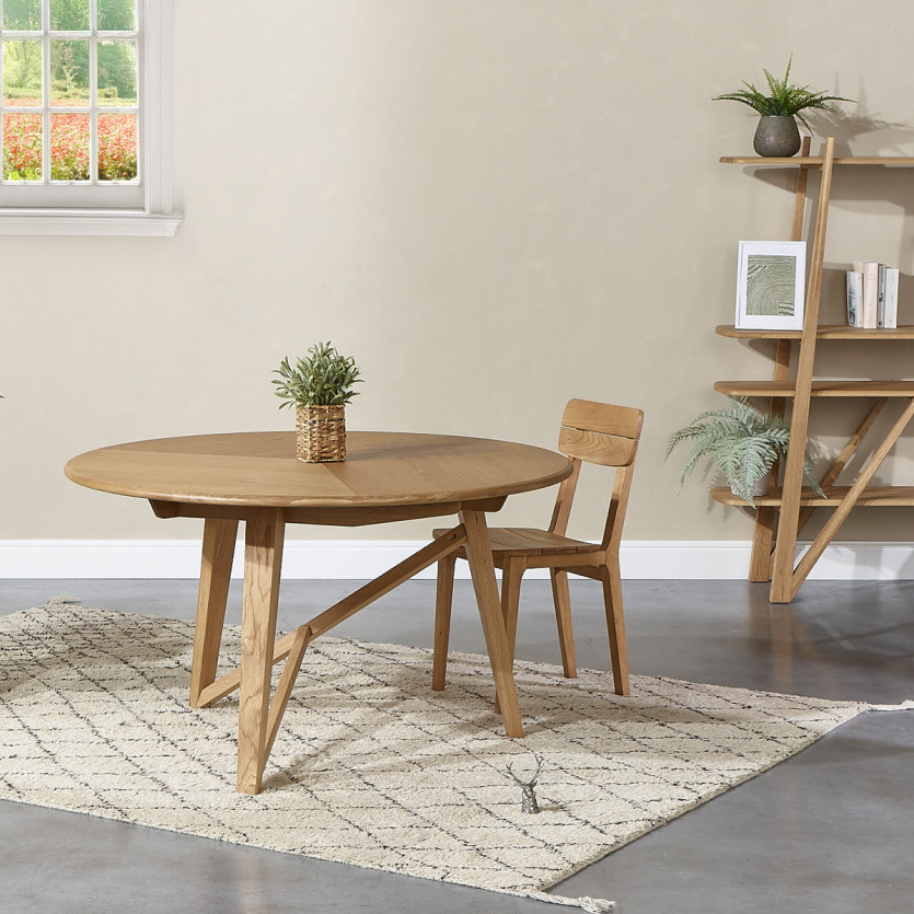 LUCETTE - Tavolo da pranzo rotondo in stile contemporaneo, rovere massiccio, 4/6 posti