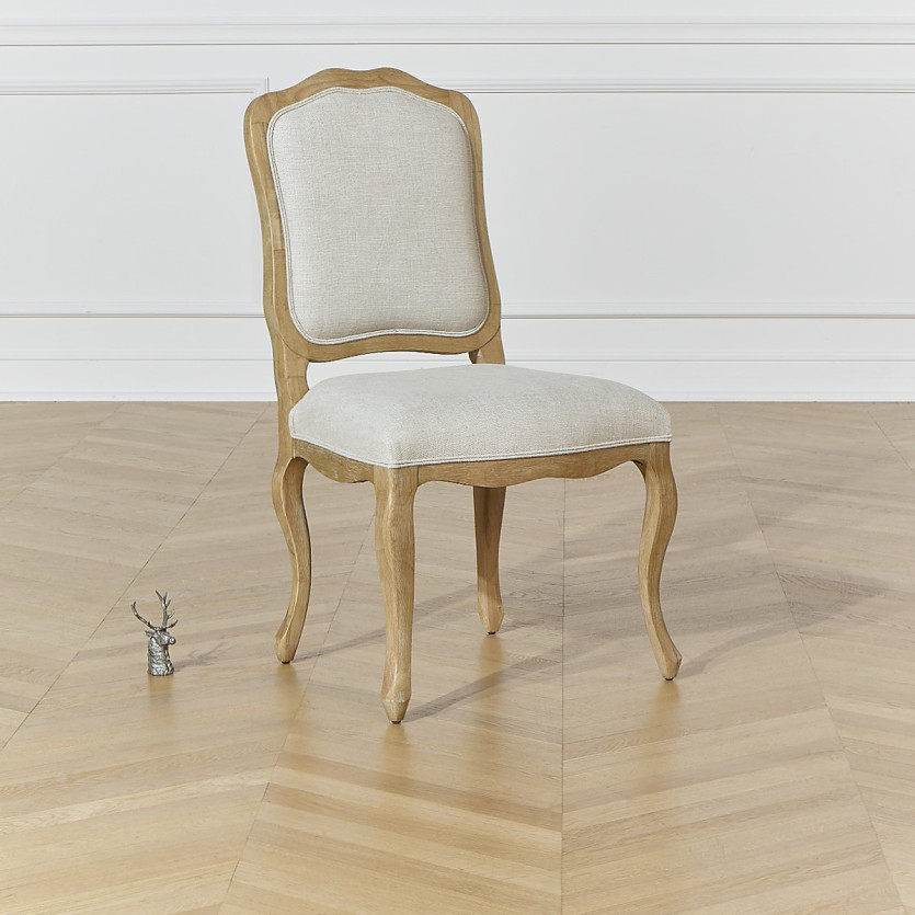 NINA - Set of 2 shabby chic style chairs in solid wood and premium linen