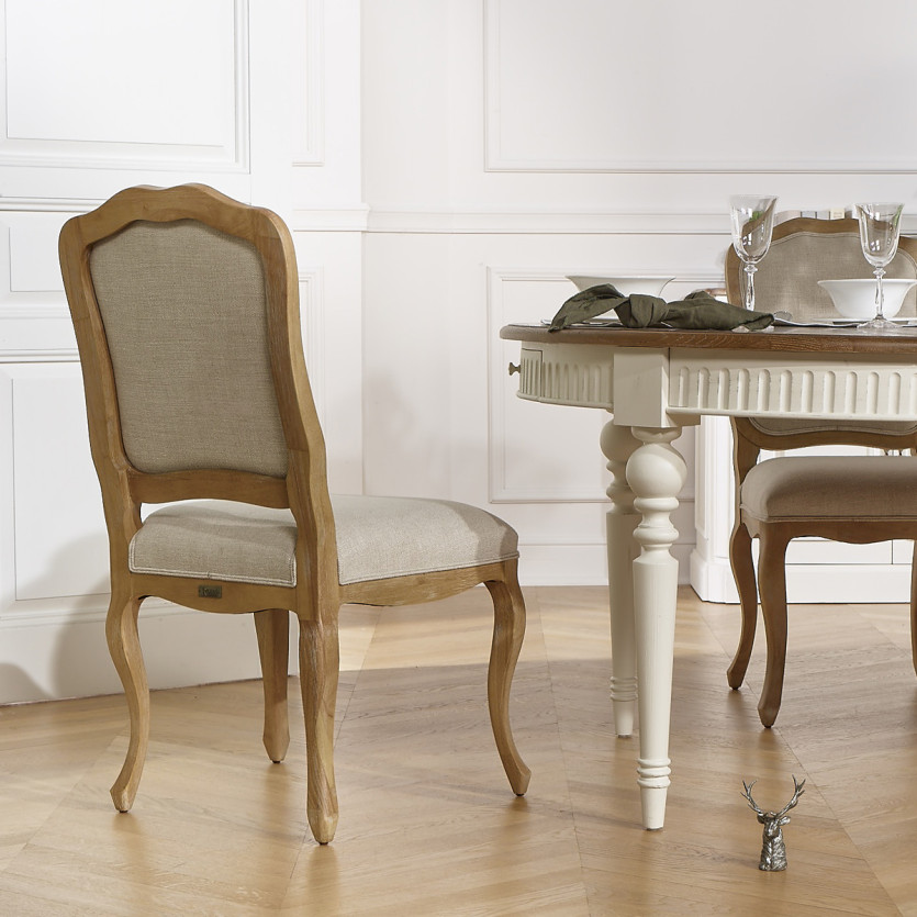 NINA - Set di 2 sedie stile shabby chic in legno massiccio e lino premium