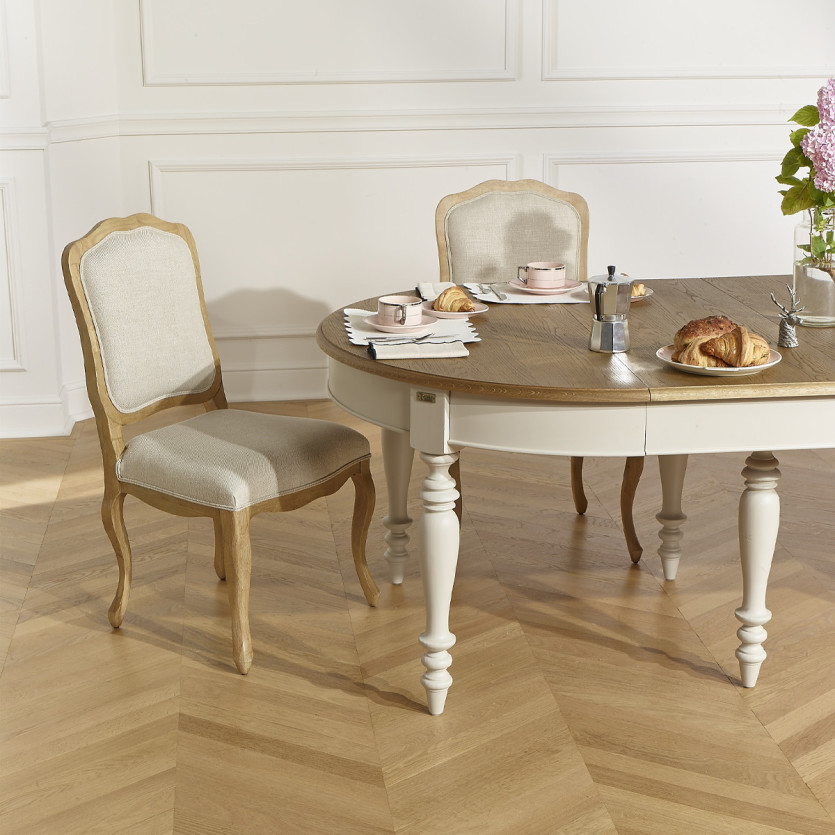 NINA - Set aus 2 Stühlen im Shabby-Chic-Stil aus Massivholz und Premium-Leinen